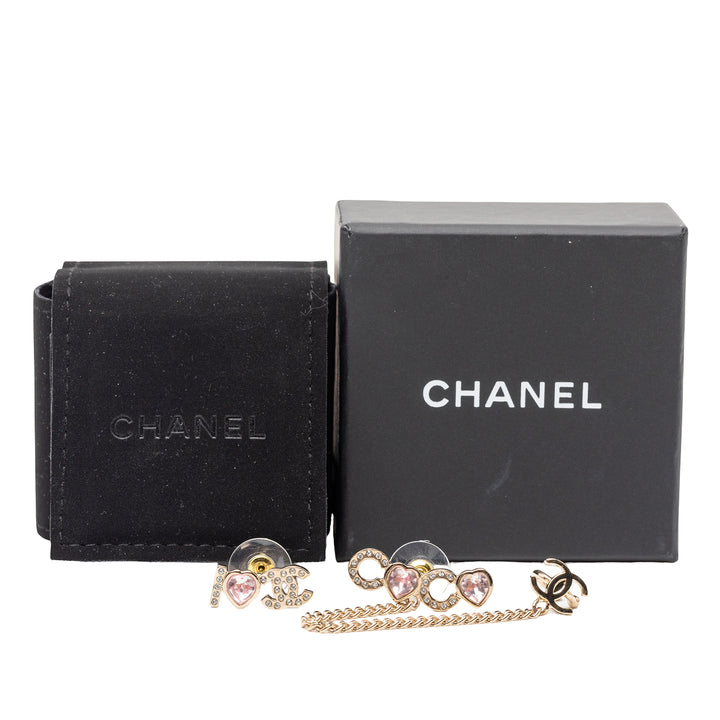 Chanel plaqué I Heart CC Coco Strass Ear Cuff Boucles d'oreilles Métal