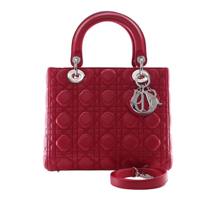 Lady Dior Cannage Moyen Cuir d'agneau Rouge