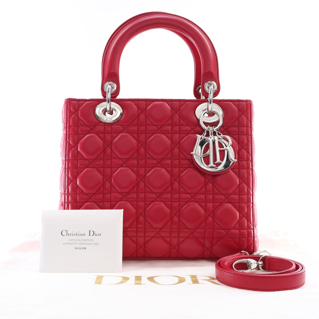 Lady Dior Cannage Moyen Cuir d'agneau Rouge