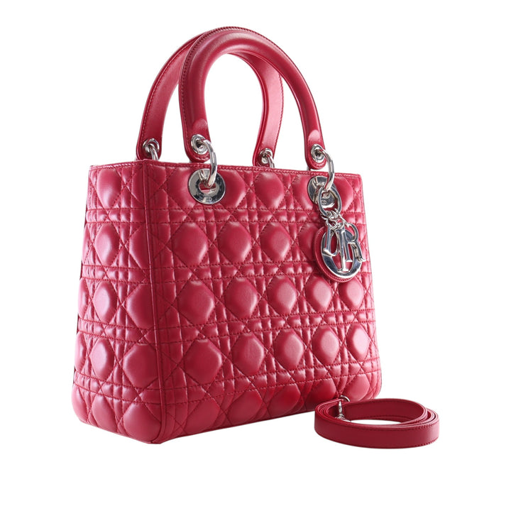 Lady Dior Cannage Moyen Cuir d'agneau Rouge