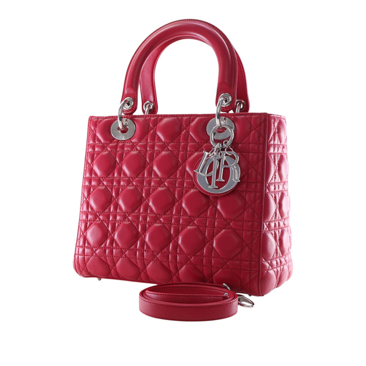 Lady Dior Cannage Moyen Cuir d'agneau Rouge