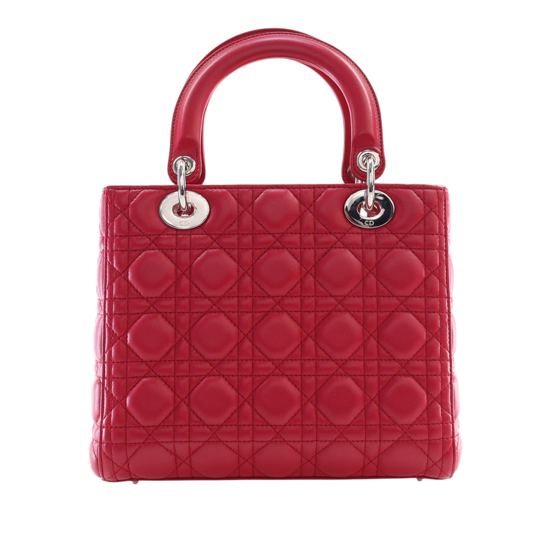 Lady Dior Cannage Moyen Cuir d'agneau Rouge