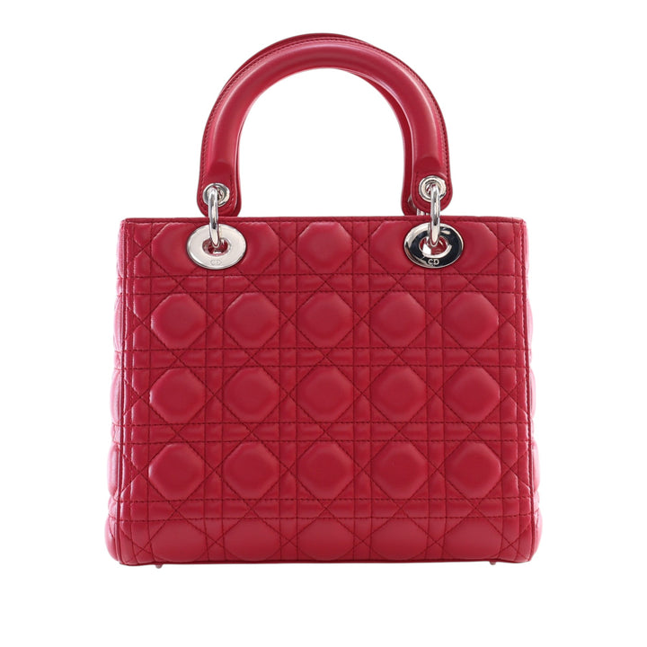 Lady Dior Cannage Moyen Cuir d'agneau Rouge