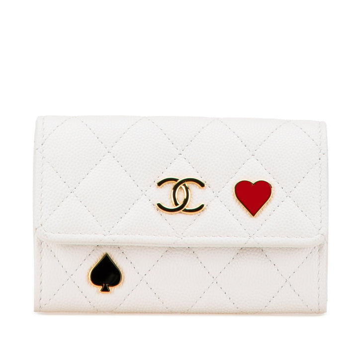 Quilted Caviar Coco Casino Flap Card Holder White - Gaby Paris