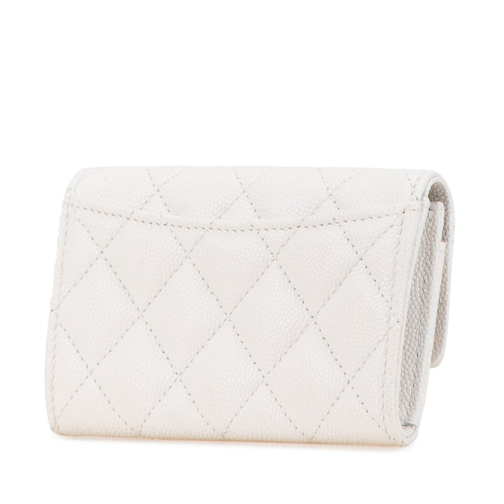 Quilted Caviar Coco Casino Flap Card Holder White - Gaby Paris