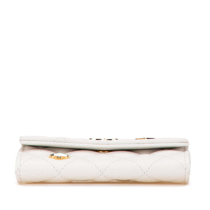 Quilted Caviar Coco Casino Flap Card Holder White - Gaby Paris