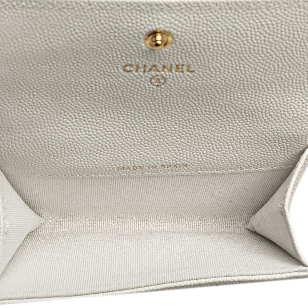 Quilted Caviar Coco Casino Flap Card Holder White - Gaby Paris