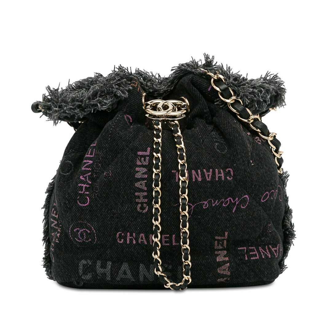 Small Denim Mood Bucket with Chain Black - Gaby Paris