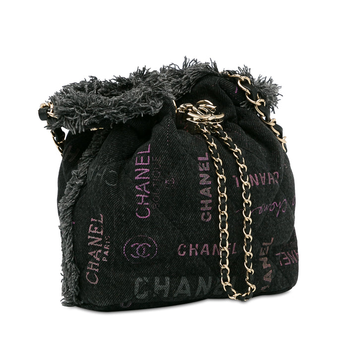 Small Denim Mood Bucket with Chain Black - Gaby Paris