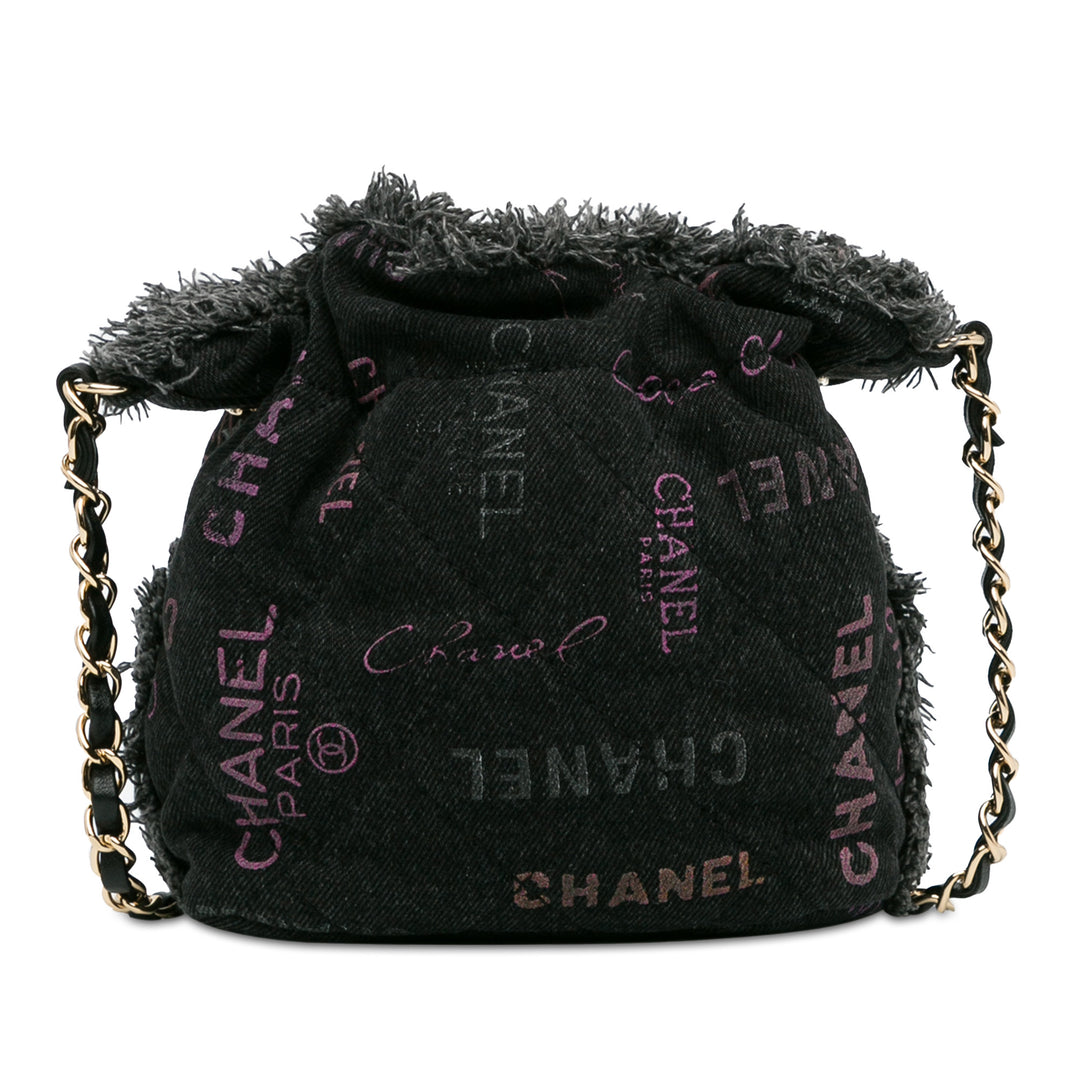 Small Denim Mood Bucket with Chain Black - Gaby Paris