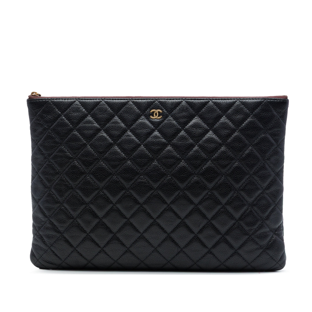 Matelassé O Étui Pochette Grand Cuir caviar Noir