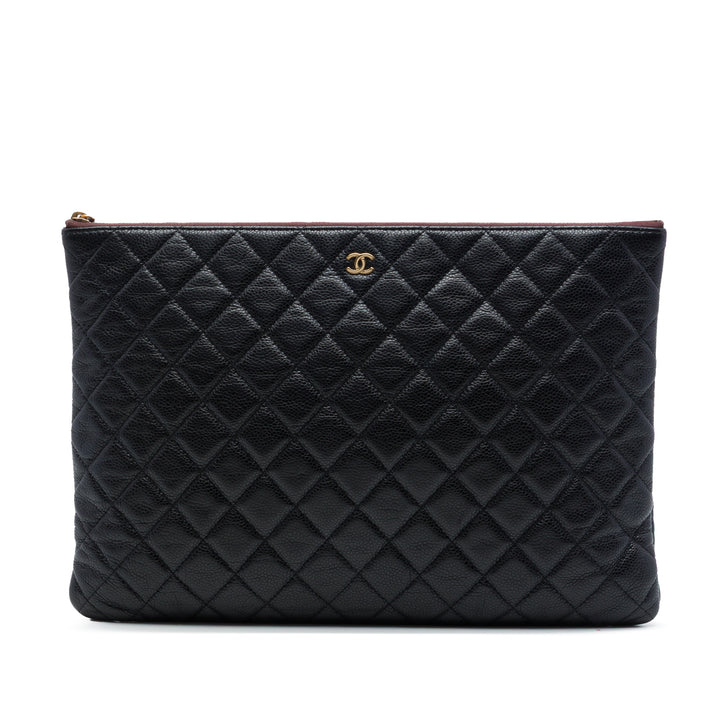 Matelassé O Étui Pochette Grand Cuir caviar Noir
