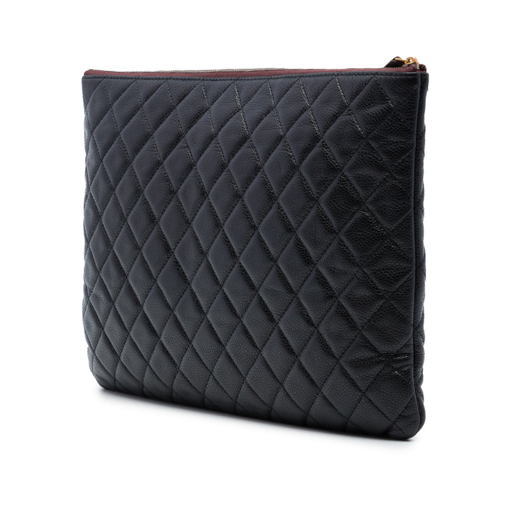 Matelassé O Étui Pochette Grand Cuir caviar Noir
