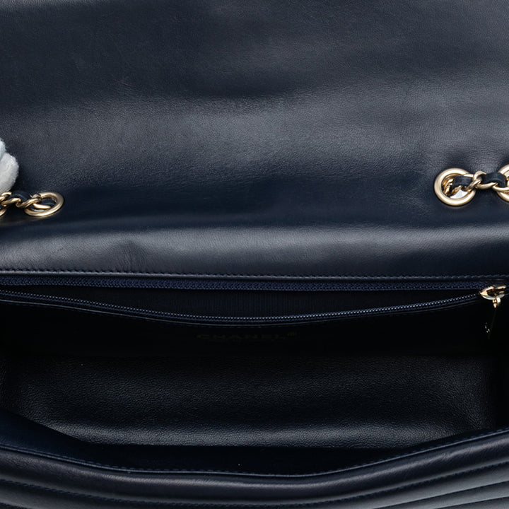 Chanel CC Horizontal Quilted Cuir d’agneau Double rabat Bleu
