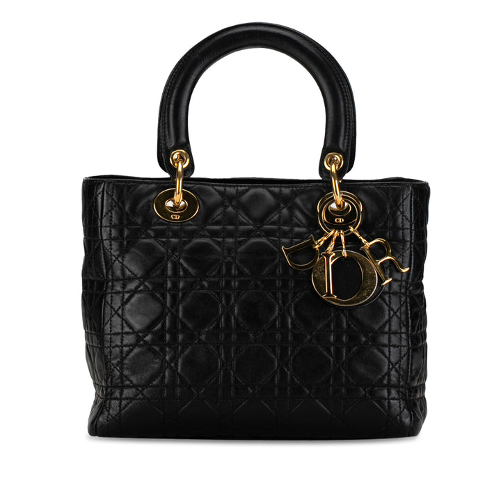 Medium Lambskin Cannage Lady Dior Black - Gaby Paris