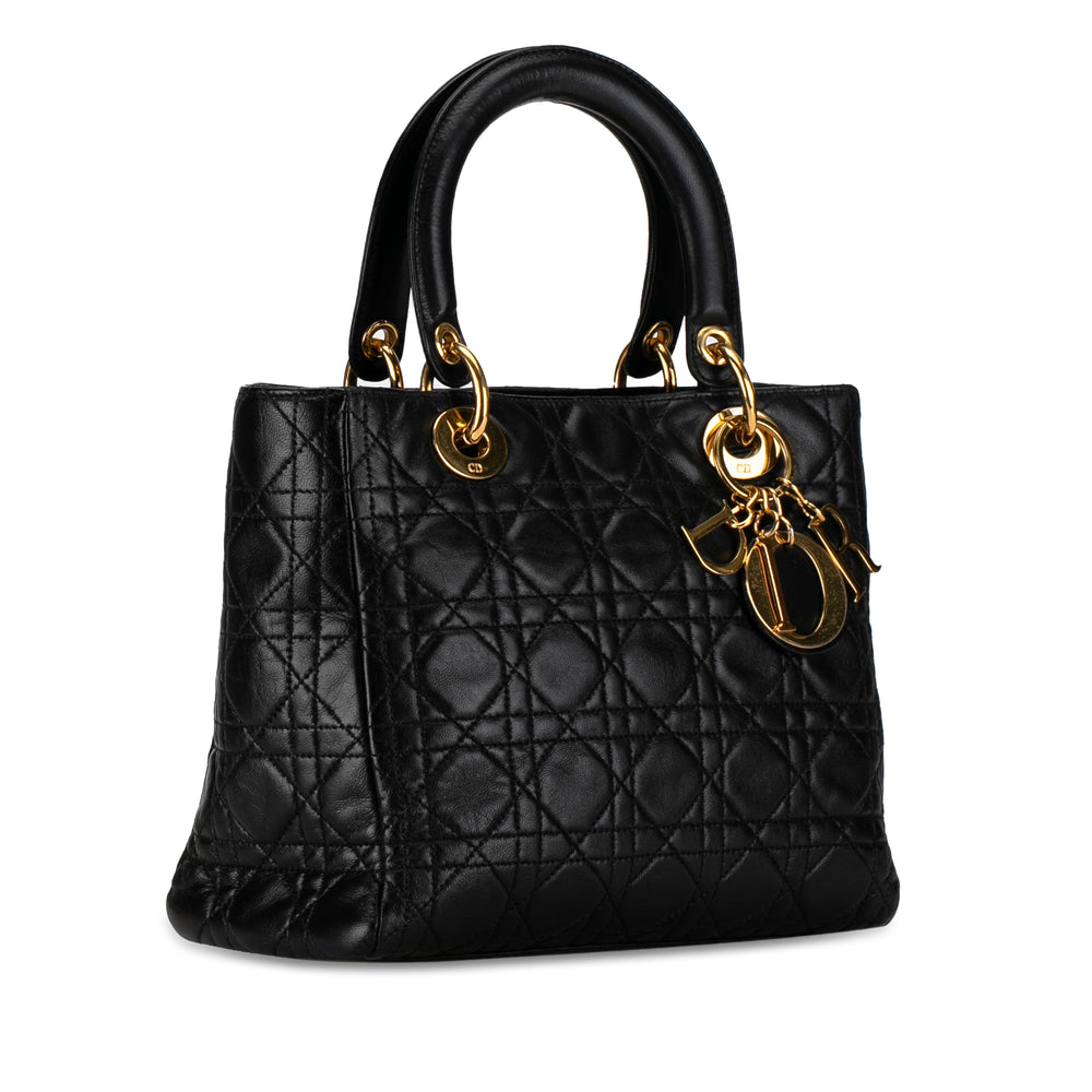 Medium Lambskin Cannage Lady Dior Black - Gaby Paris