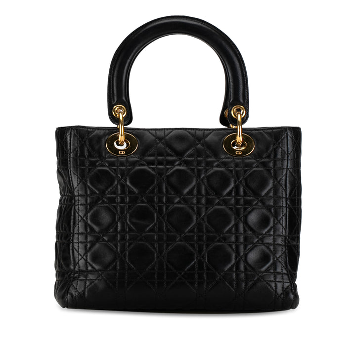 Medium Lambskin Cannage Lady Dior Black - Gaby Paris