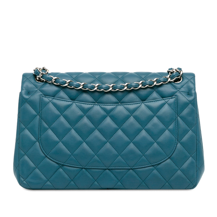 Jumbo Classic Lambskin Double Flap Blue - Gaby Paris