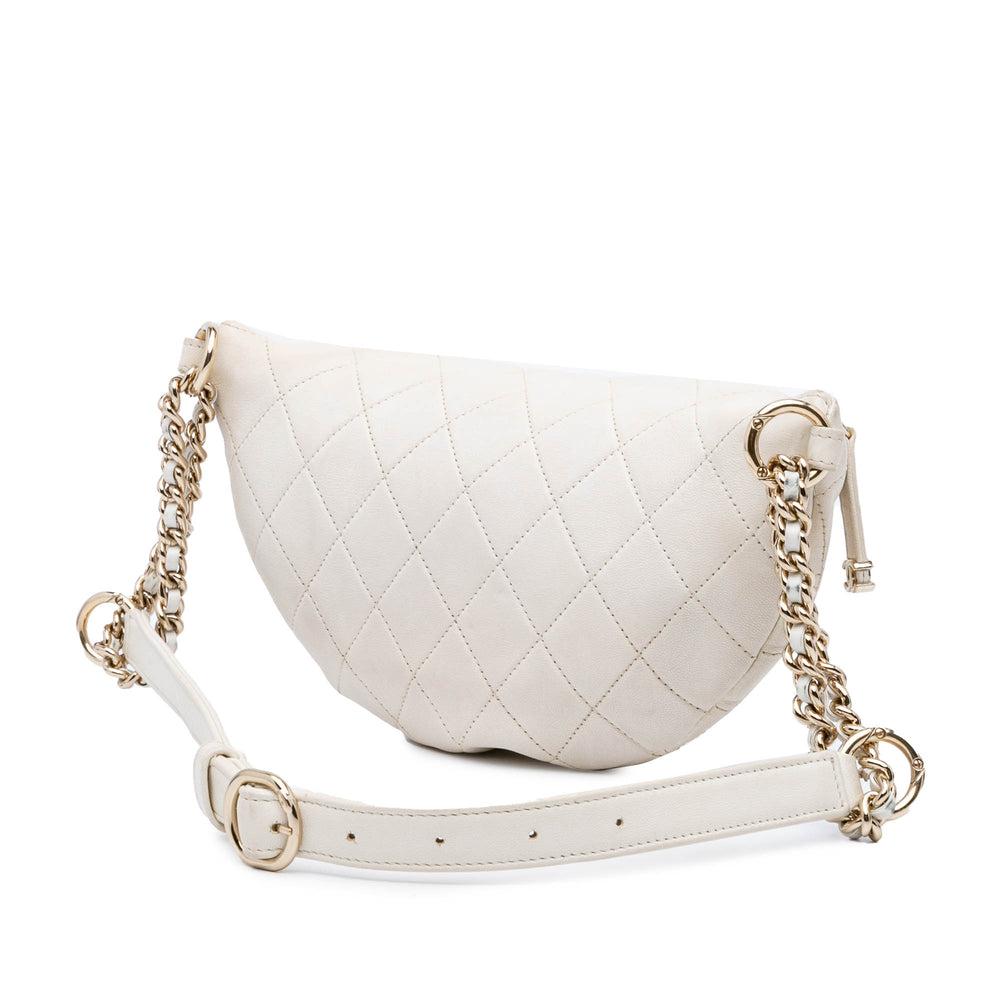 CC Quilted Lambskin Studded Logo Belt Bag White - Gaby Paris