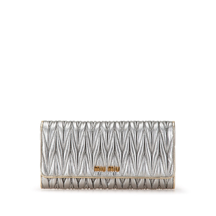 Metallic Lambskin Matelasse Continental Wallet Silver - Gaby Paris