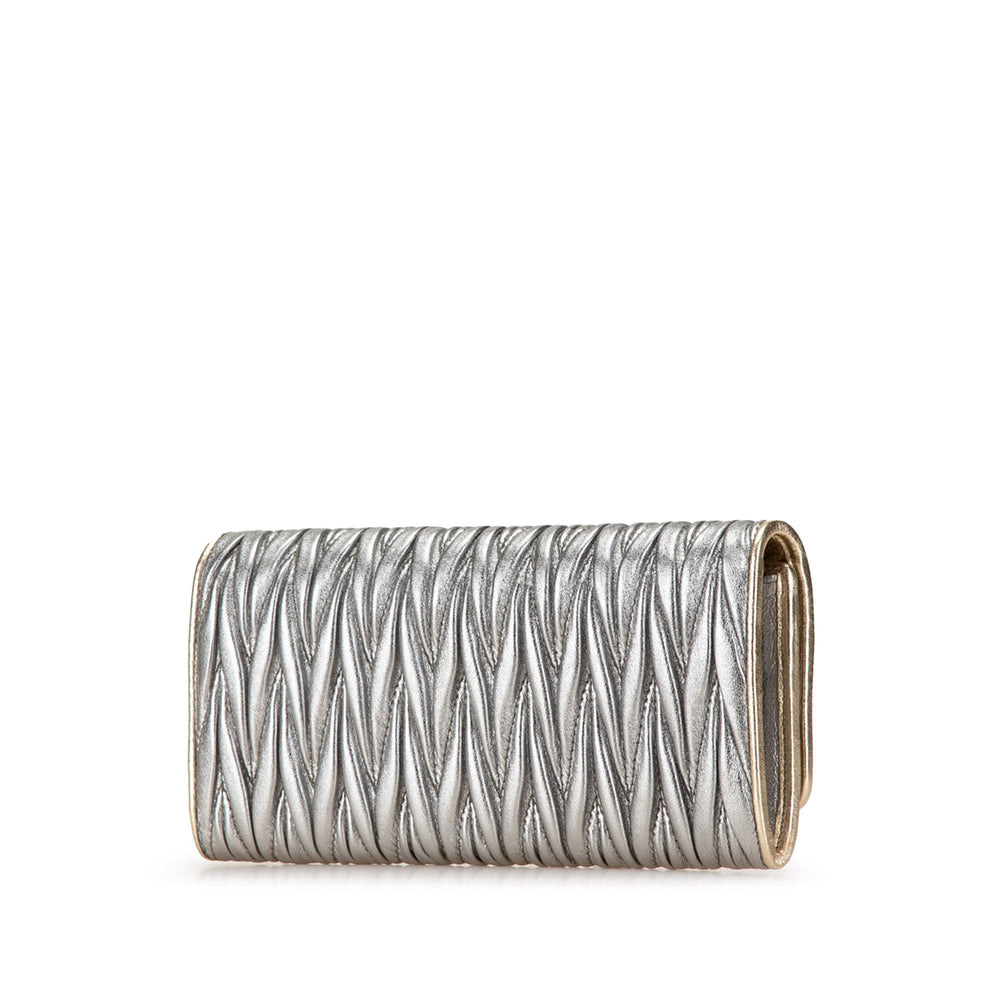 Metallic Lambskin Matelasse Continental Wallet Silver - Gaby Paris