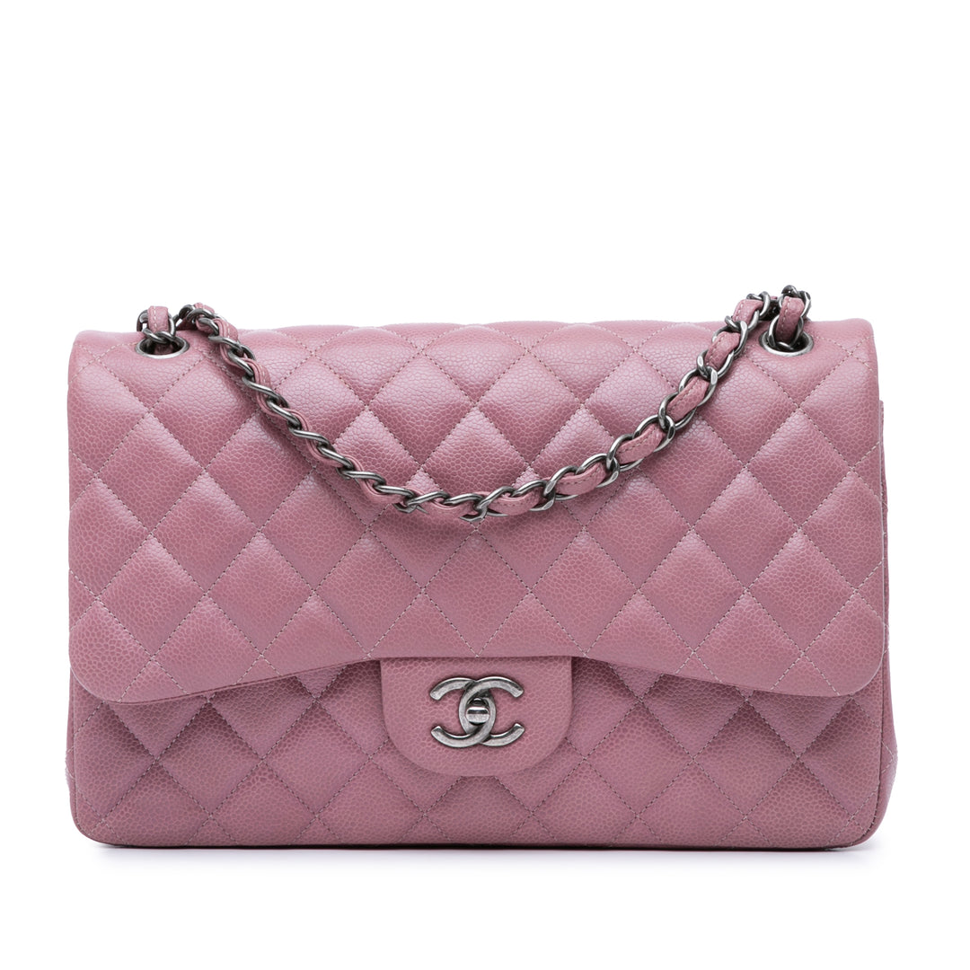 Jumbo Classic Caviar Double Flap Pink - Gaby Paris