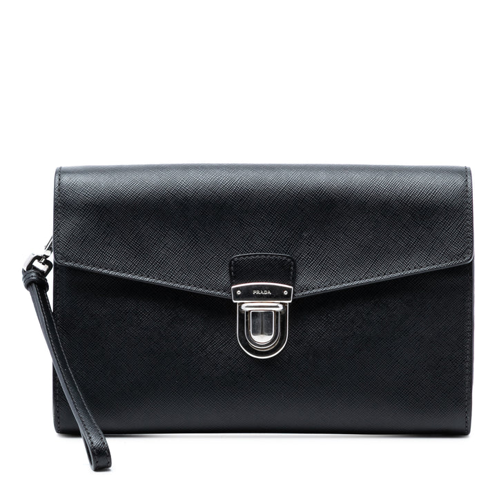 Prada Saffiano Envelope Push Lock Pochette