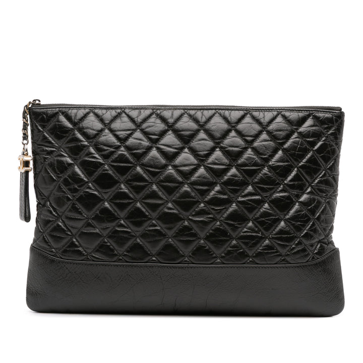 Chanel Large Aged Cuir de veau Gabrielle O Étui Pochette Noir