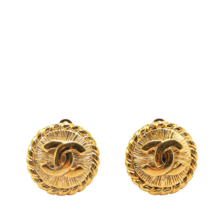 Gold Plated CC Round Clip on Earrings Gold - Gaby Paris