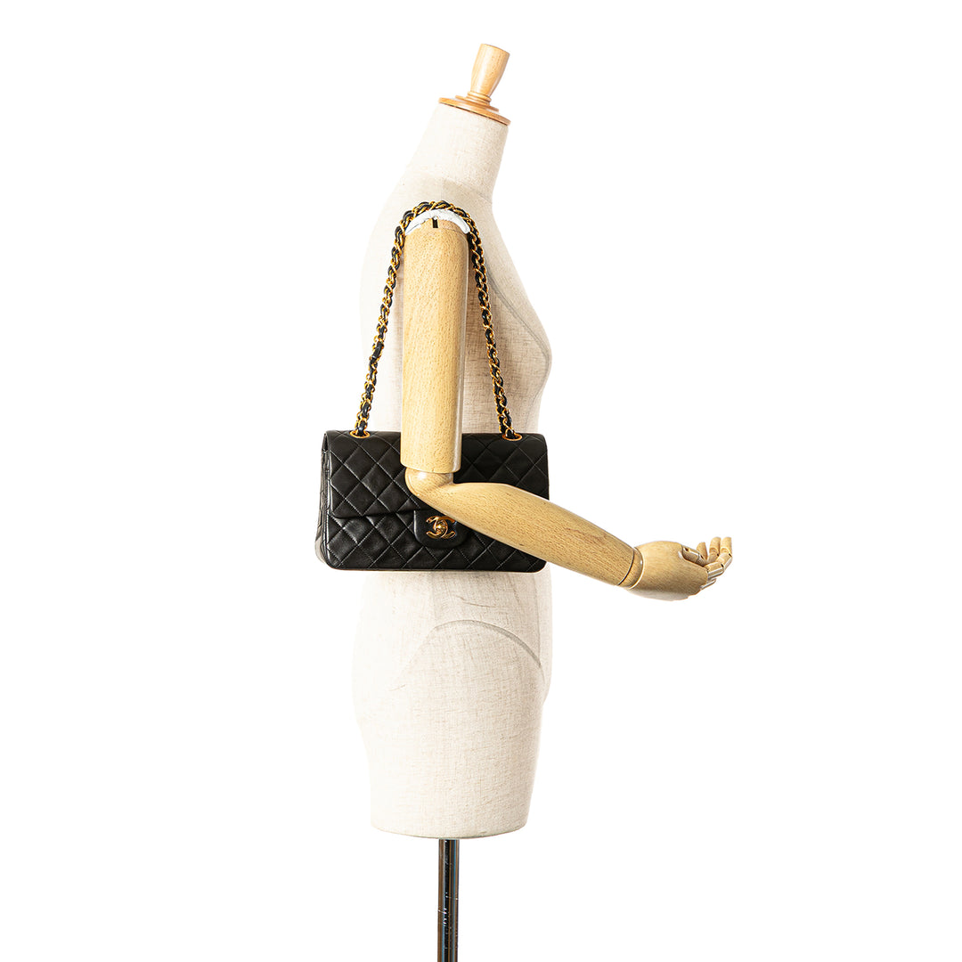 Small Classic Lambskin Double Flap Black - Gaby Paris