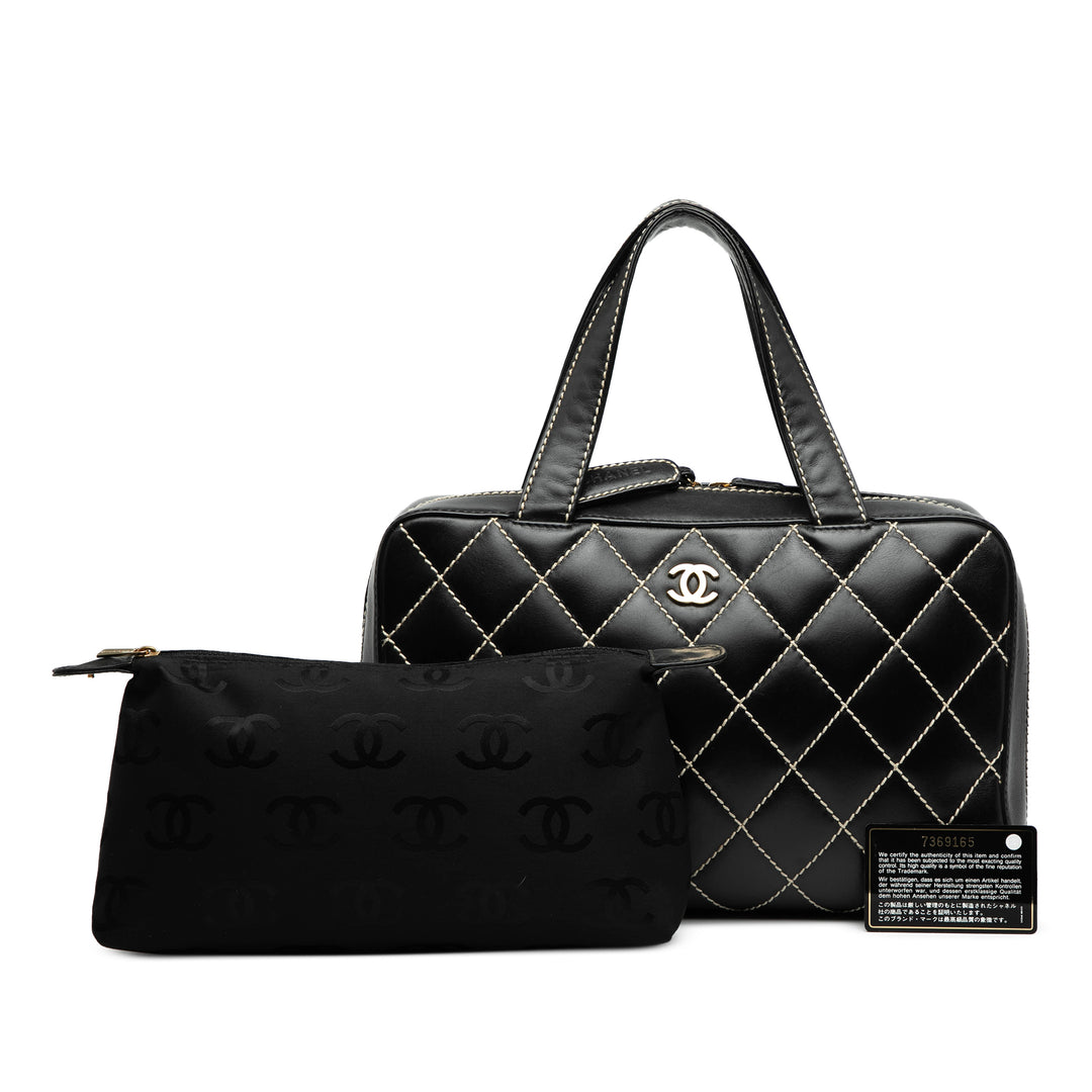 Chanel CC Cuir d’agneau Wild Stitch Sac à main Noir