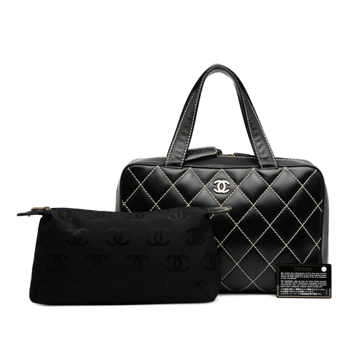 Chanel CC Cuir d’agneau Wild Stitch Sac à main Noir