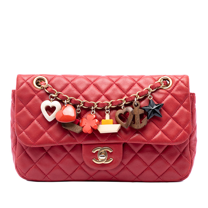Chanel Medium Classic Cuir d’agneau Marine Charms Simple rabat