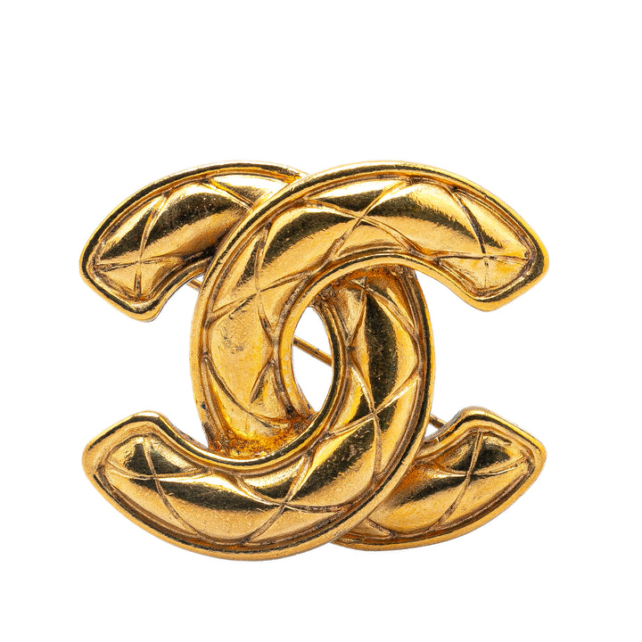 Gold Plated CC Quilted Brooch Gold - Gaby Paris