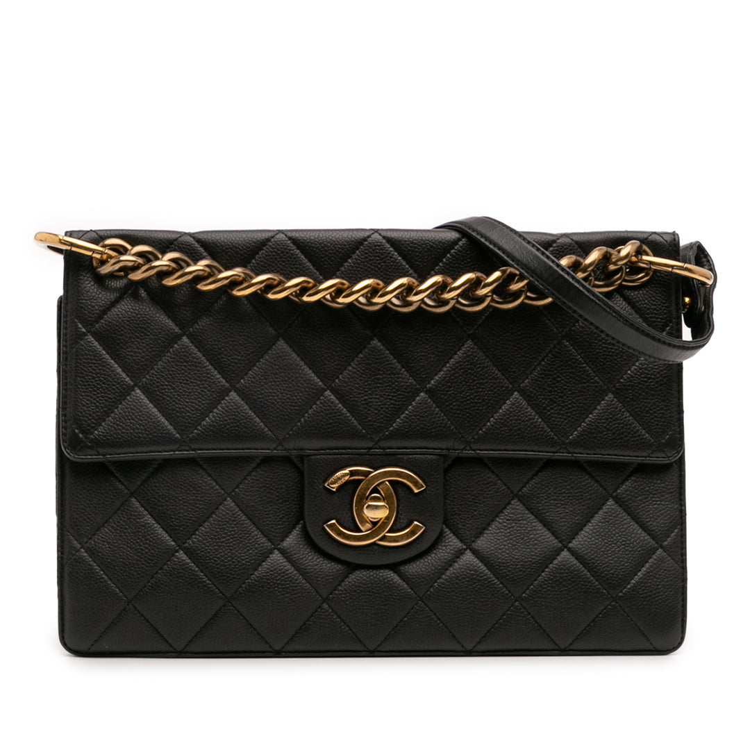 Jumbo CC Quilted Caviar Chunky Chain Flap Black - Gaby Paris