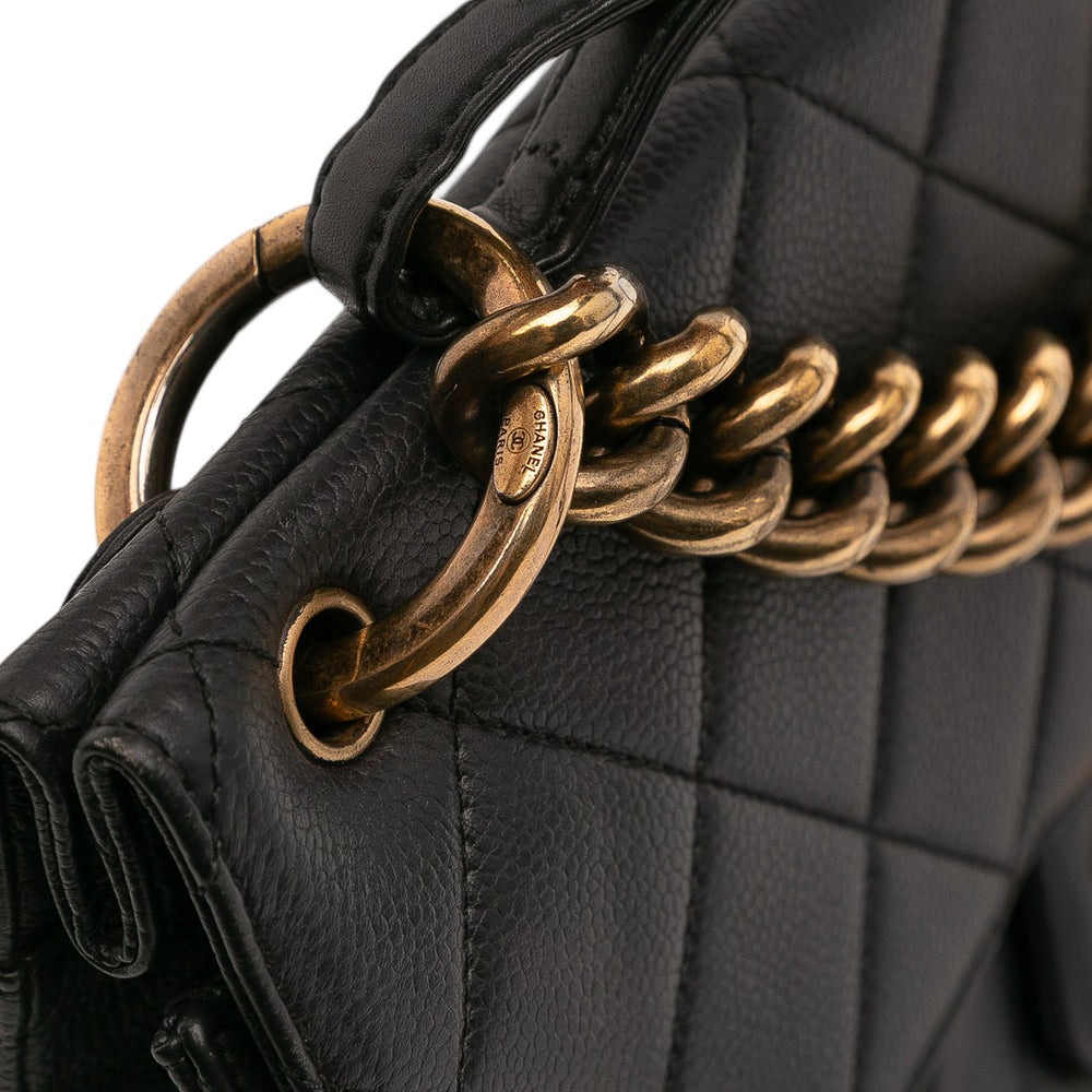 Jumbo CC Quilted Caviar Chunky Chain Flap Black - Gaby Paris