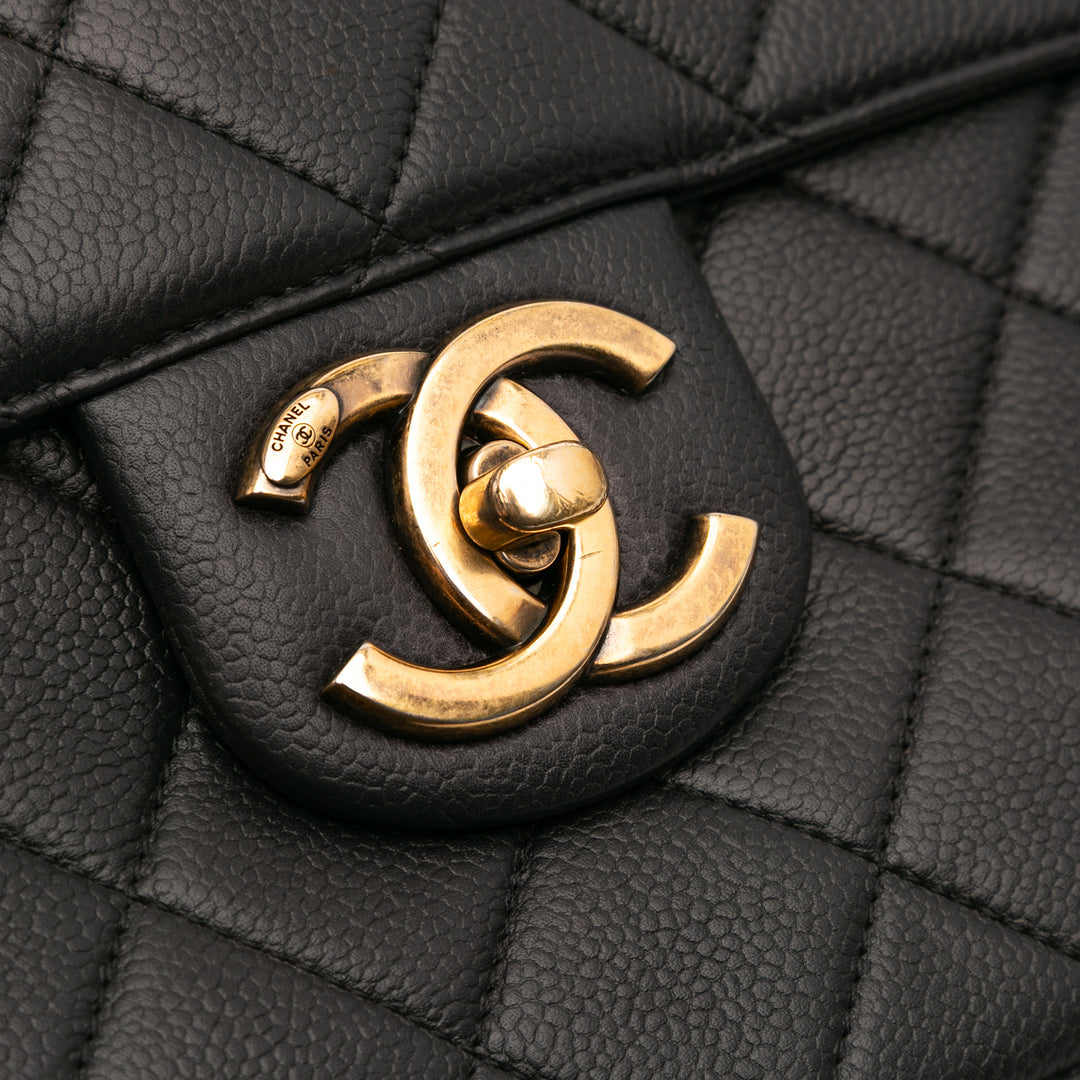 Jumbo CC Quilted Caviar Chunky Chain Flap Black - Gaby Paris