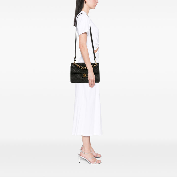 Jumbo CC Quilted Caviar Chunky Chain Flap Black - Gaby Paris