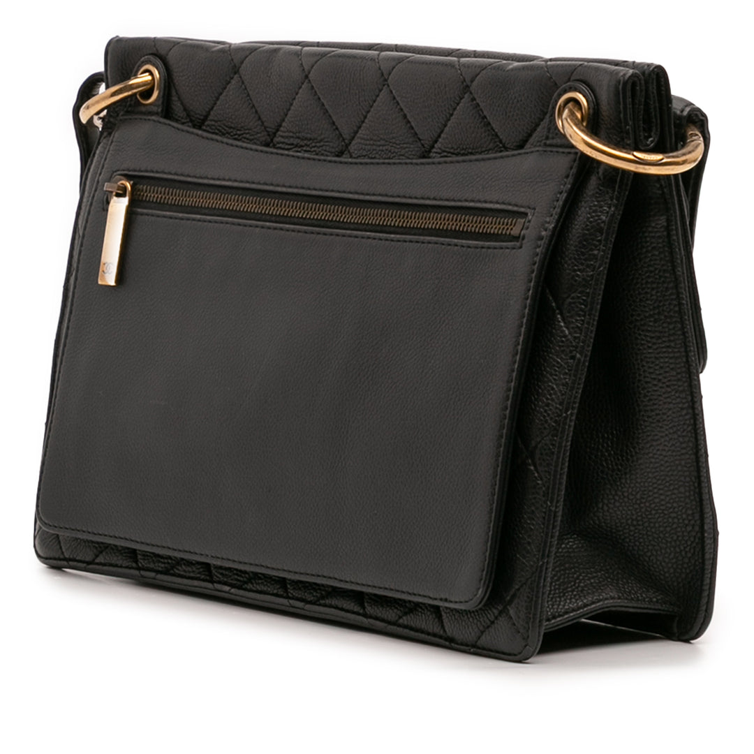 Jumbo CC Quilted Caviar Chunky Chain Flap Black - Gaby Paris