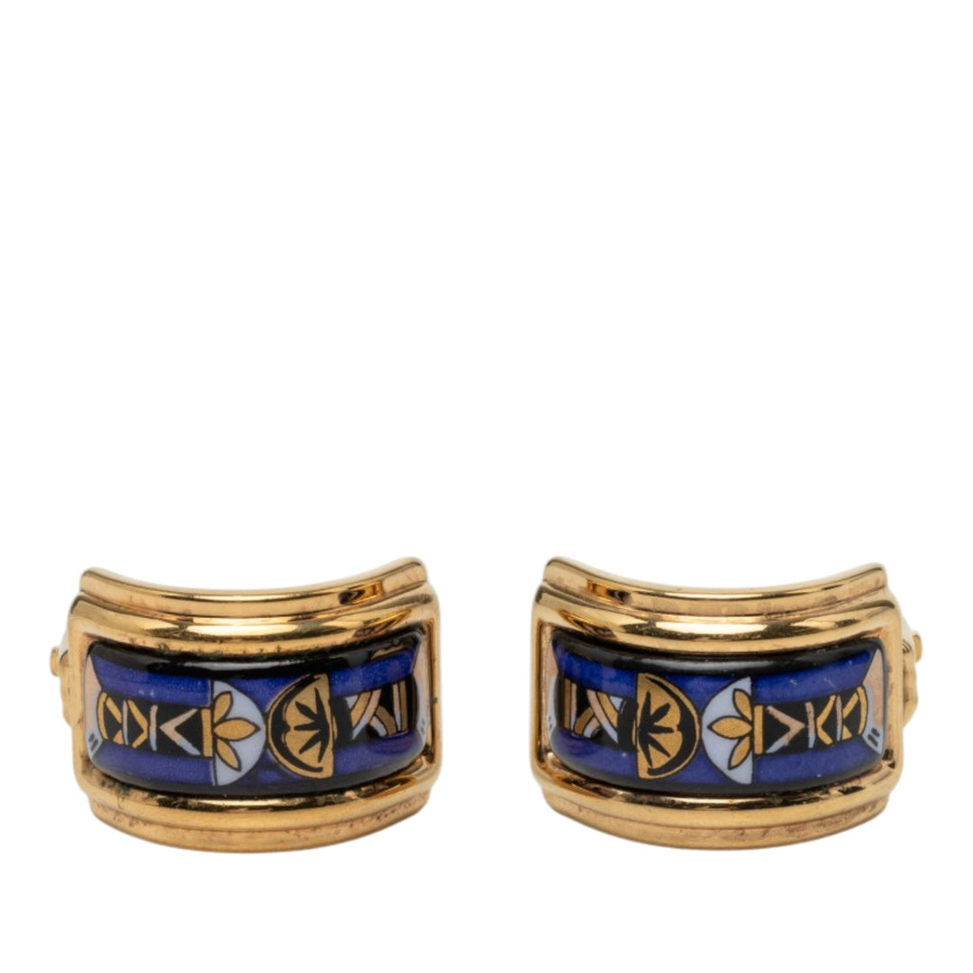 Hermès plaqué Émail Cloisonne À clip Boucles d'oreilles Métal