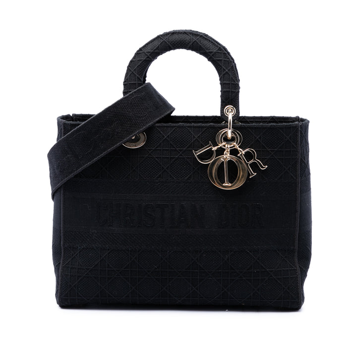 Dior Large brodé Toile Cannage Lady D Lite