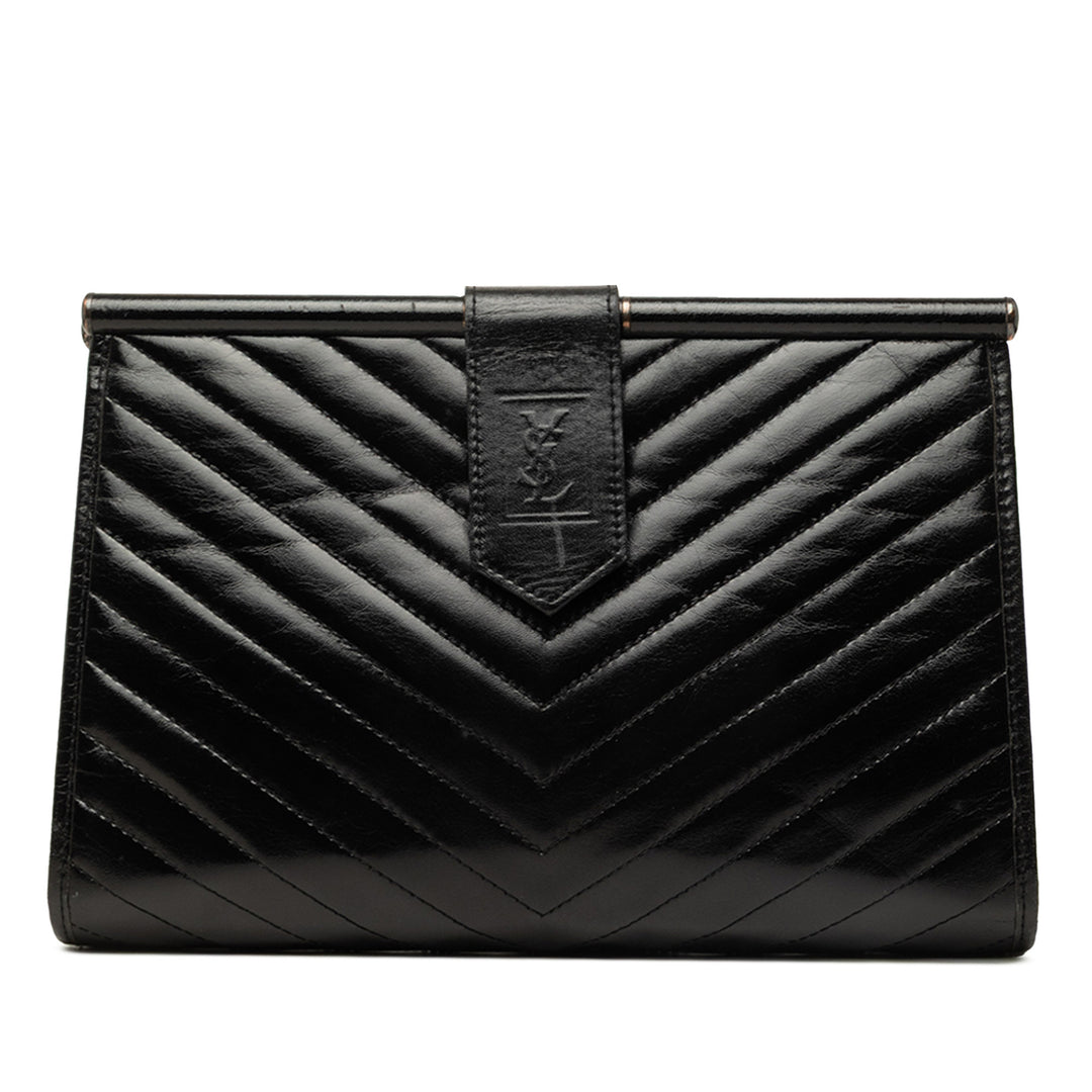 Saint Laurent Pochette Chevron Armature Cuir de veau Noir – vue principale – GABY PARIS