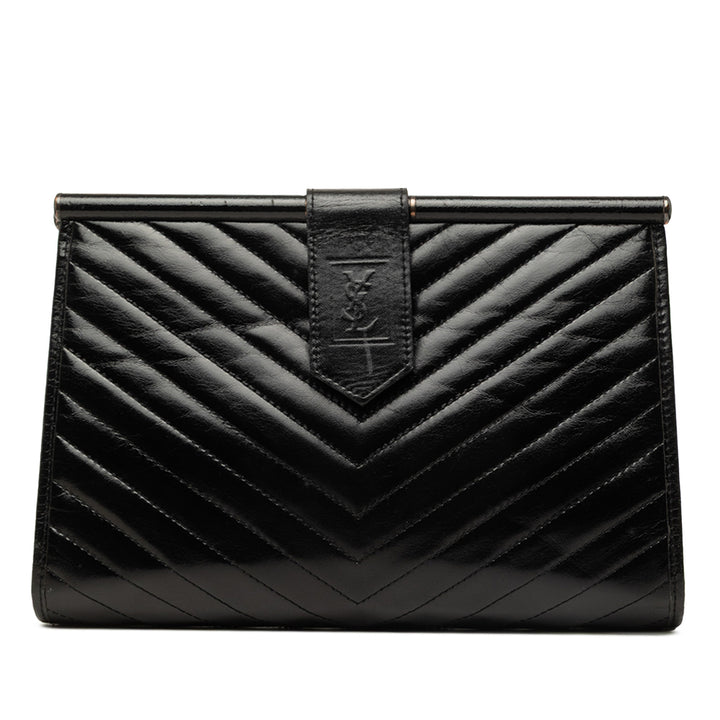 Saint Laurent Pochette Chevron Armature Cuir de veau Noir – vue principale – GABY PARIS