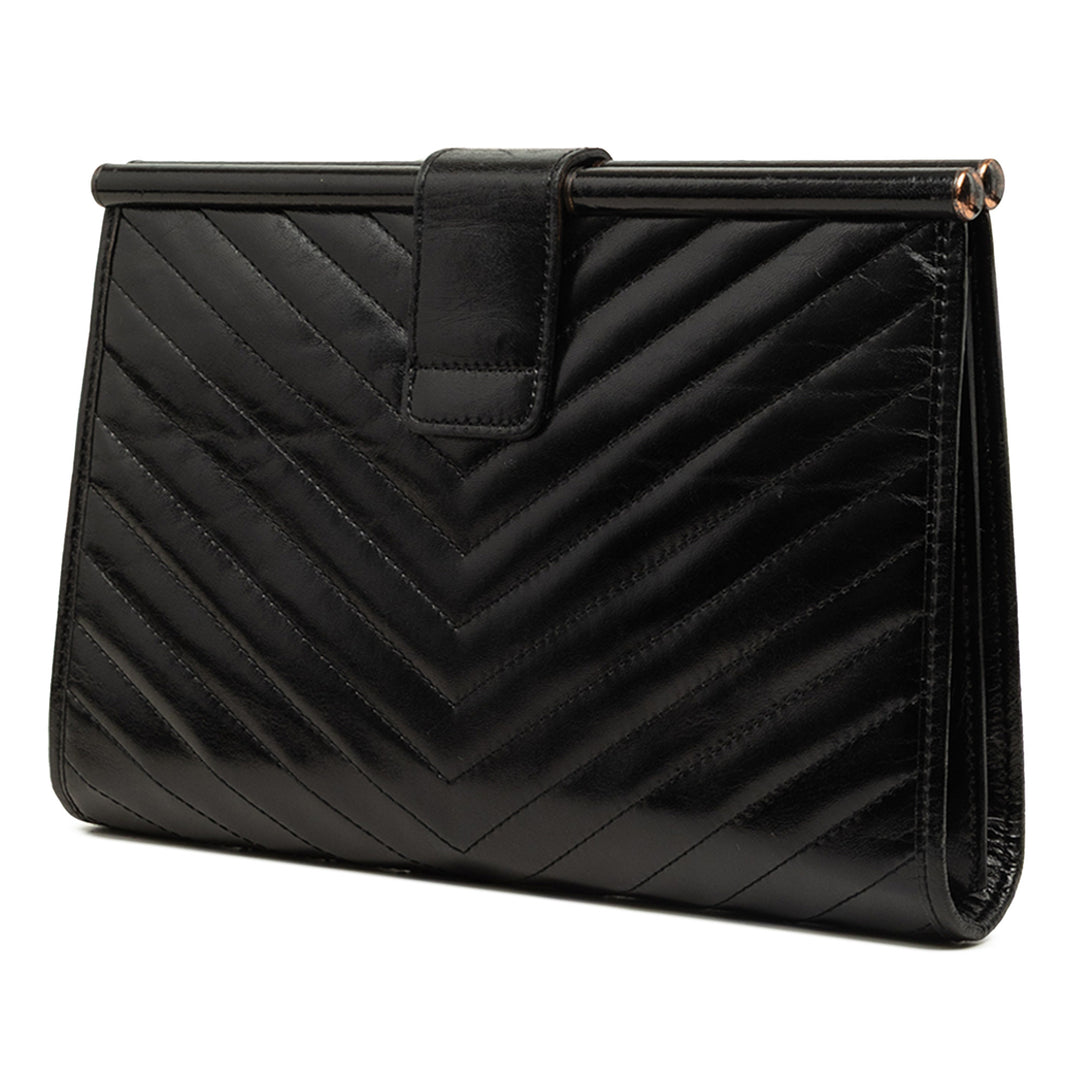 Saint Laurent Pochette Chevron Armature Cuir de veau Noir – vue 2 – GABY PARIS