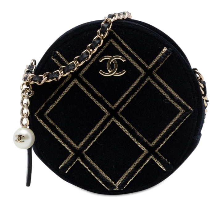 Perle Sequins Rond Sac Noir