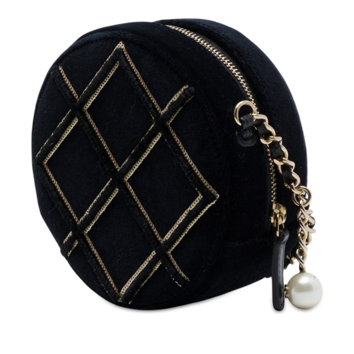 Perle Sequins Rond Sac Noir