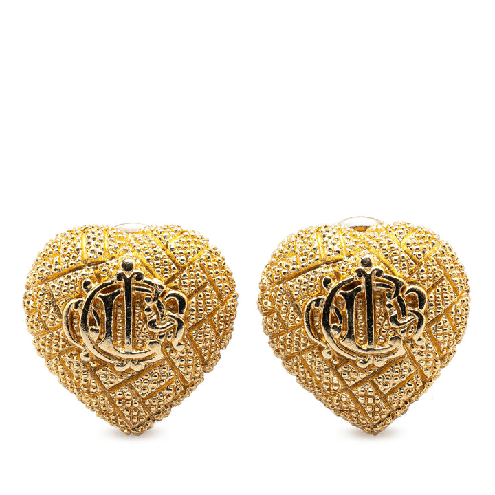 Gold Plated Heart Logo Clip on Earrings Gold - Gaby Paris