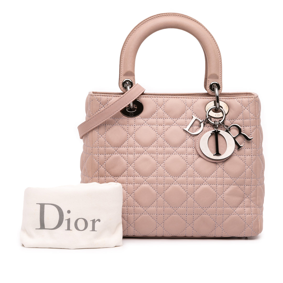 Dior Medium Cuir d’agneau Cannage Lady Dior Rose – GABY PARIS Authentique