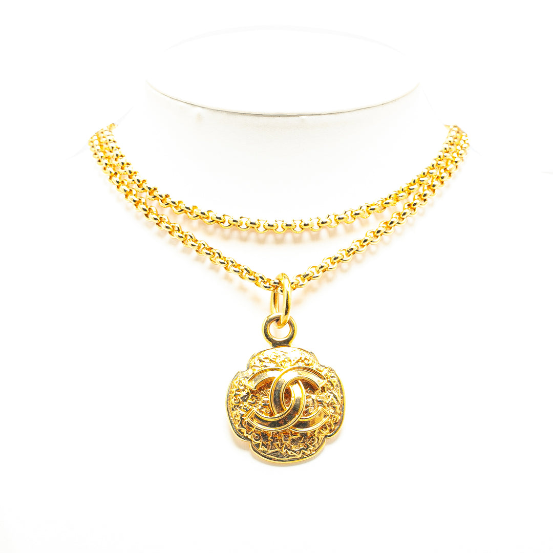 Gold Plated CC Round Pendant Necklace Gold - Gaby Paris