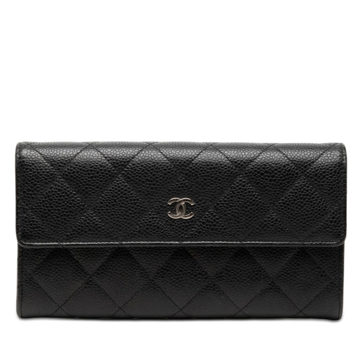 Chanel CC Matelassé Caviar à rabat Portefeuille long